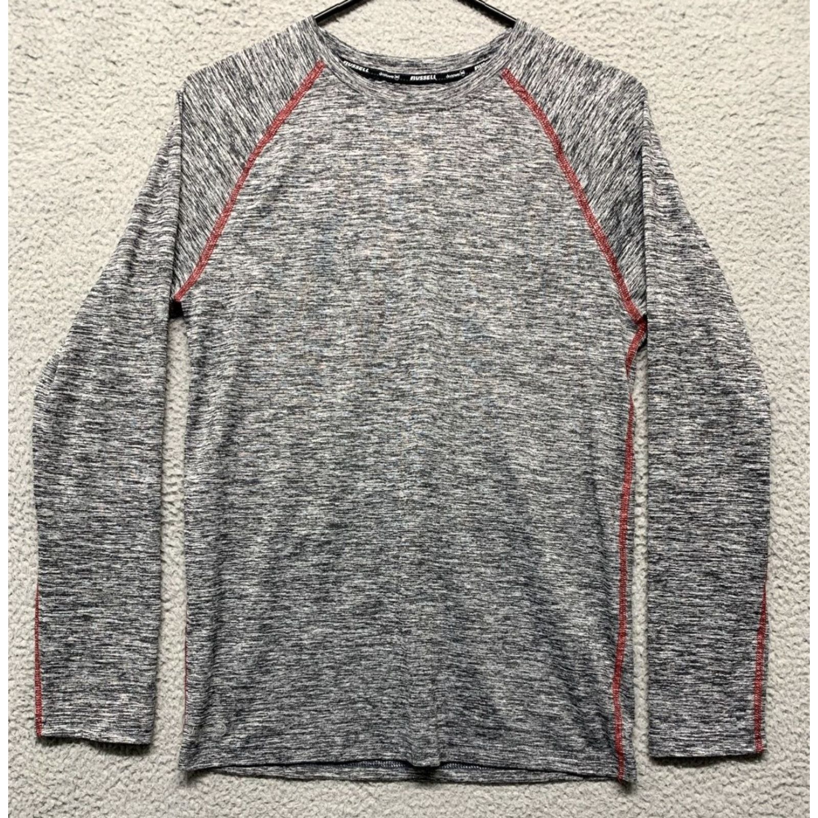 Vintage Russell T-Shirt Men’s Medium Long Sleeve Crew Neck Heather Gray & Red Dri-Power 360 Athletic Shirt Size US M / EU 48-50 / 2 - 2 Thumbnail