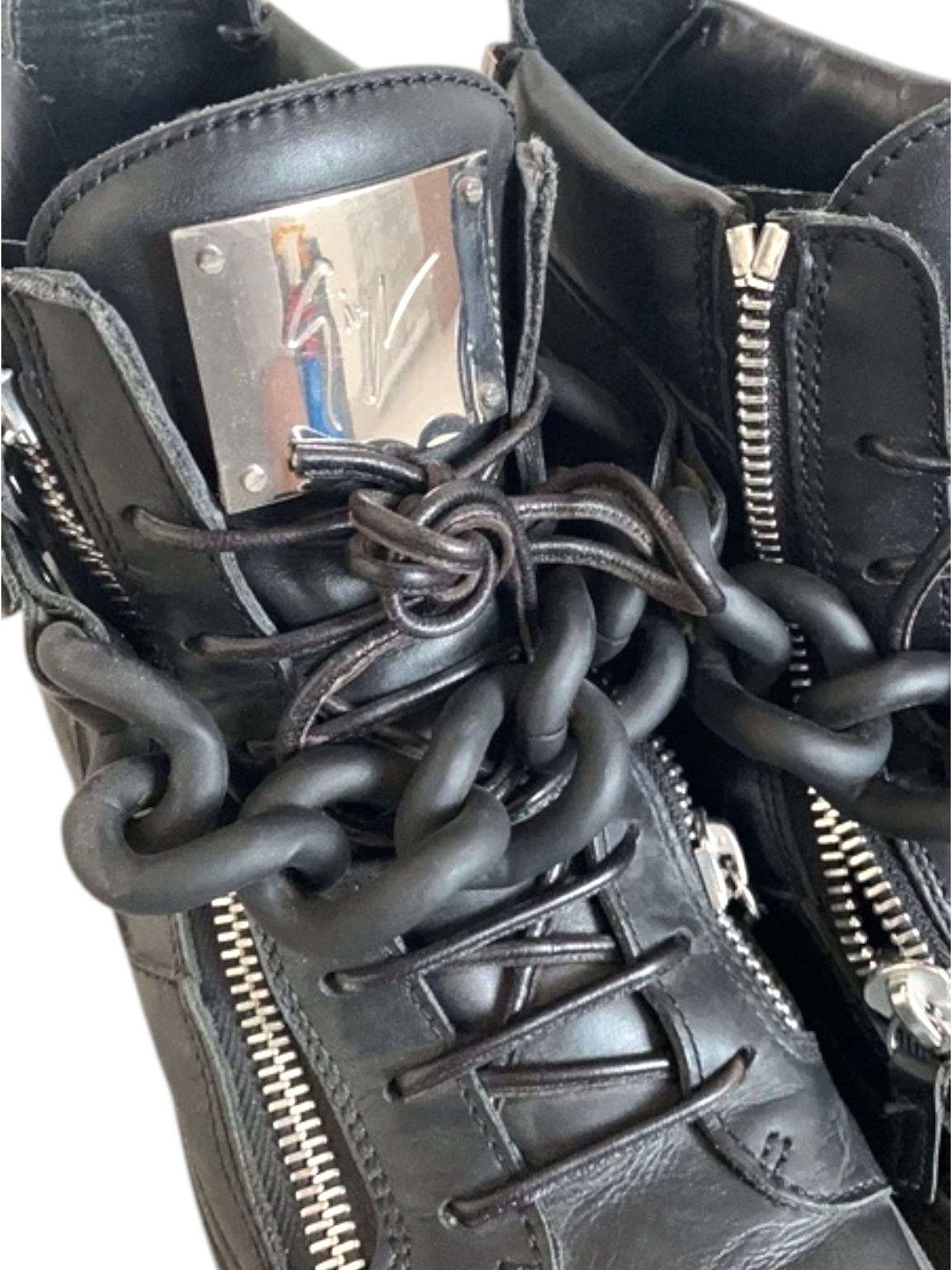 Giuseppe Zanotti Giuseppe Zanotti Black Leather Chunky Chain Hi‑Top, EU 40 Size US 7 / EU 40 - 8 Thumbnail