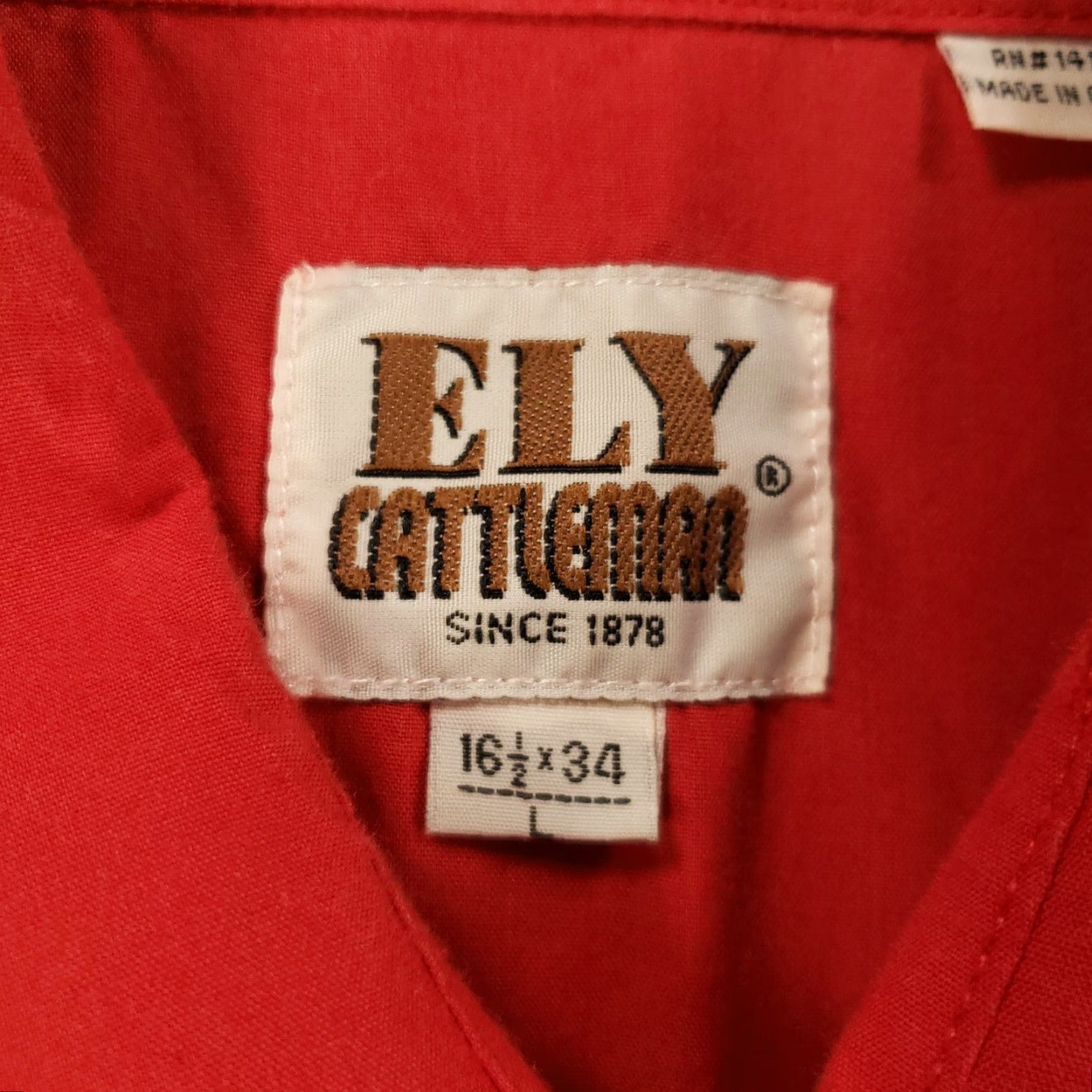 Vintage Ely Cattleman Western Pearl Snap Shirt Mens 16.5 34 Red Rodeo Cowboy Long Sleeve Size US L / EU 52-54 / 3 - 4 Thumbnail