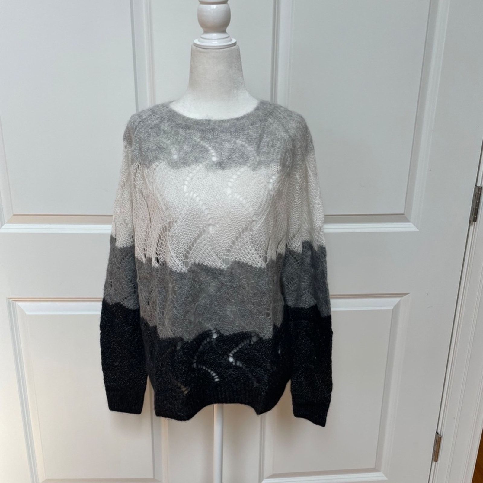 Autumn Cashmere Striped Wave Stitch Cashmere/Silk Sweater - AUTUMN CASHMERE Size L / US 10 / IT 46 - 4 Thumbnail