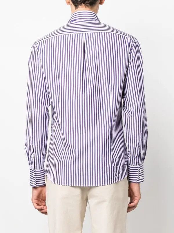 Brunello Cucinelli o1y0526 Striped Shirt in Purple/White Size US S / EU 44-46 / 1 - 4 Thumbnail