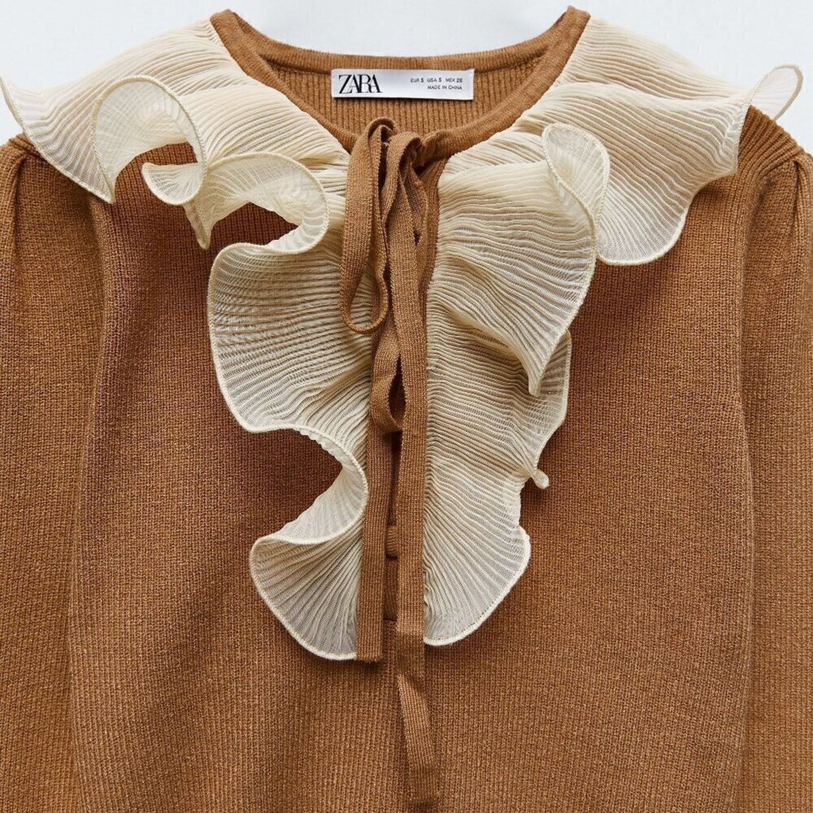 Zara ZARA Brown Knit Ruffle Top NWT Size M / US 6-8 / IT 42-44 - 18 Thumbnail