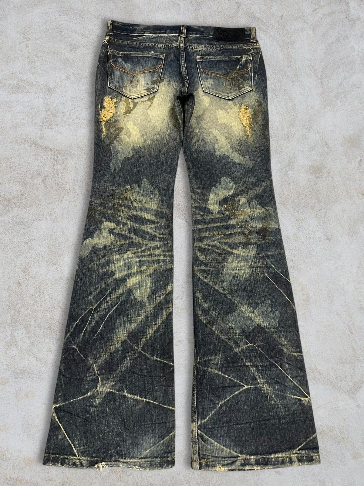 GOSTAR DE FUGA Japanese Goth Acid Wash Distressed Avant-Garde Flare Denim Size 32" / US 10 / IT 46 - 7 Thumbnail