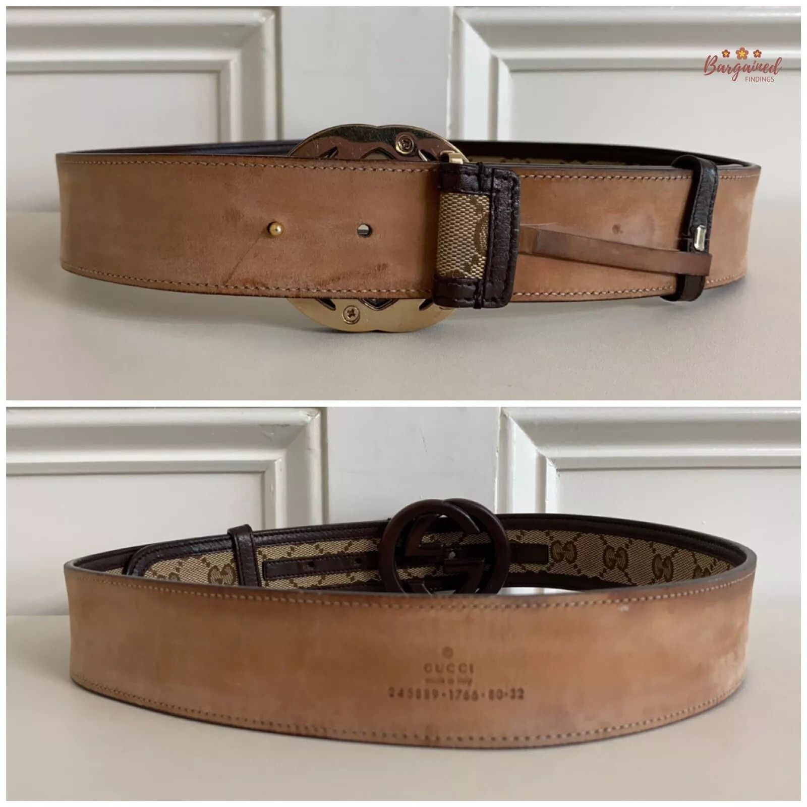 Gucci GUCCI Monogram Canvas Bamboo Interlocking G Buckle Belt Size 28 - 2 Thumbnail