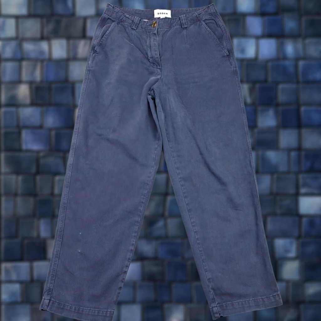 Boden Boden Pants Womens 8L Blue Twill Chino Pleated Casual Cotton Straight Leg Pants Size 30" / US 8 / IT 44 - 1 Thumbnail