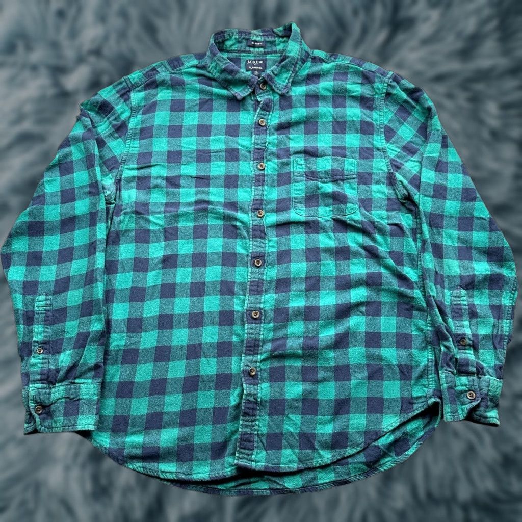 J.Crew J.CREW Plaid Shirt Men XL Long Sleeve Button-Up Flannel Green Blue Check Pocket Casual Shirt Mens XL Size US XL / EU 56 / 4 - 1 Thumbnail