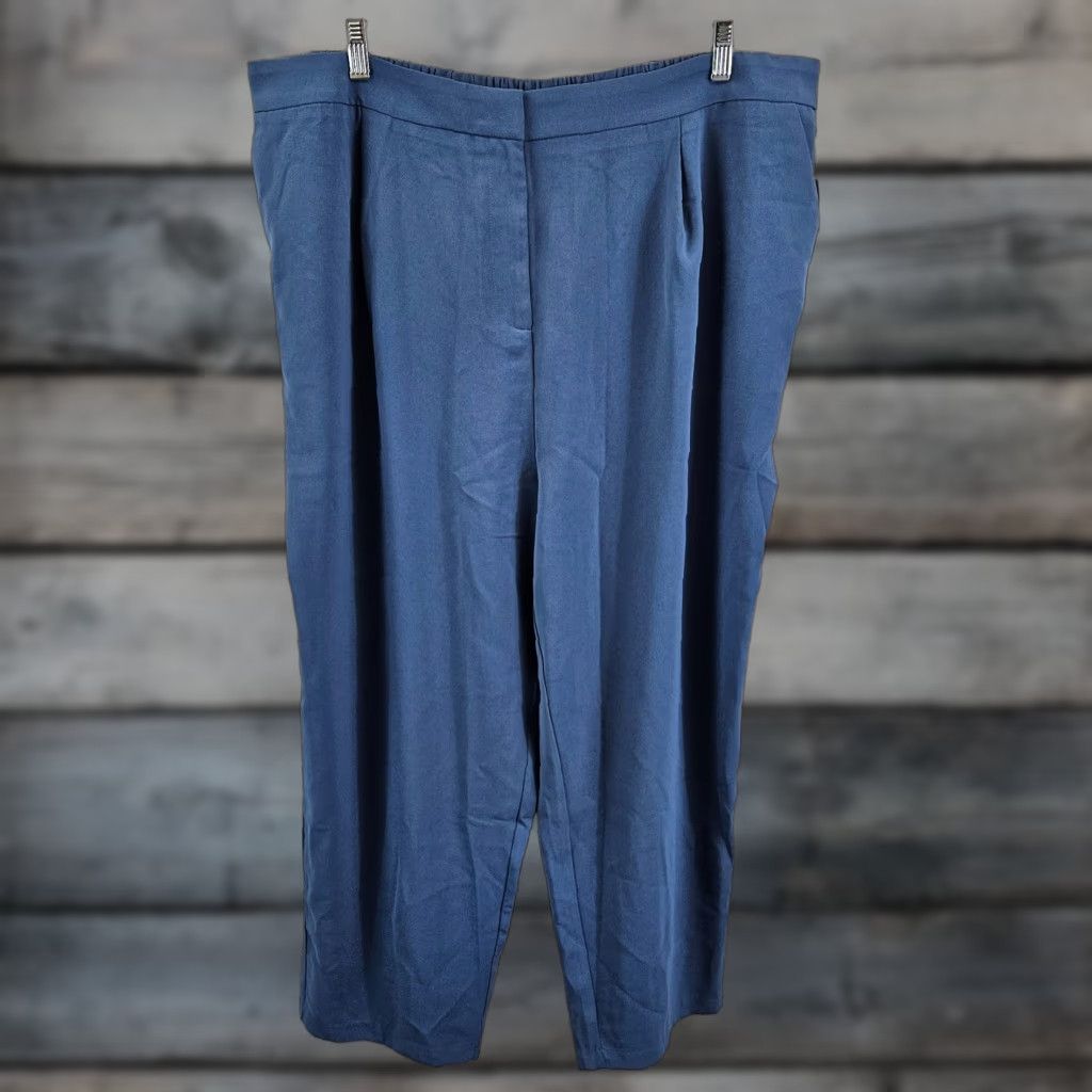 Vintage VINTAGE Skies Are Blue Pants 2X Solid Blue Pull On High Rise Womens Plus Fashion Ankle Size 40" / US 18 - 1 Thumbnail