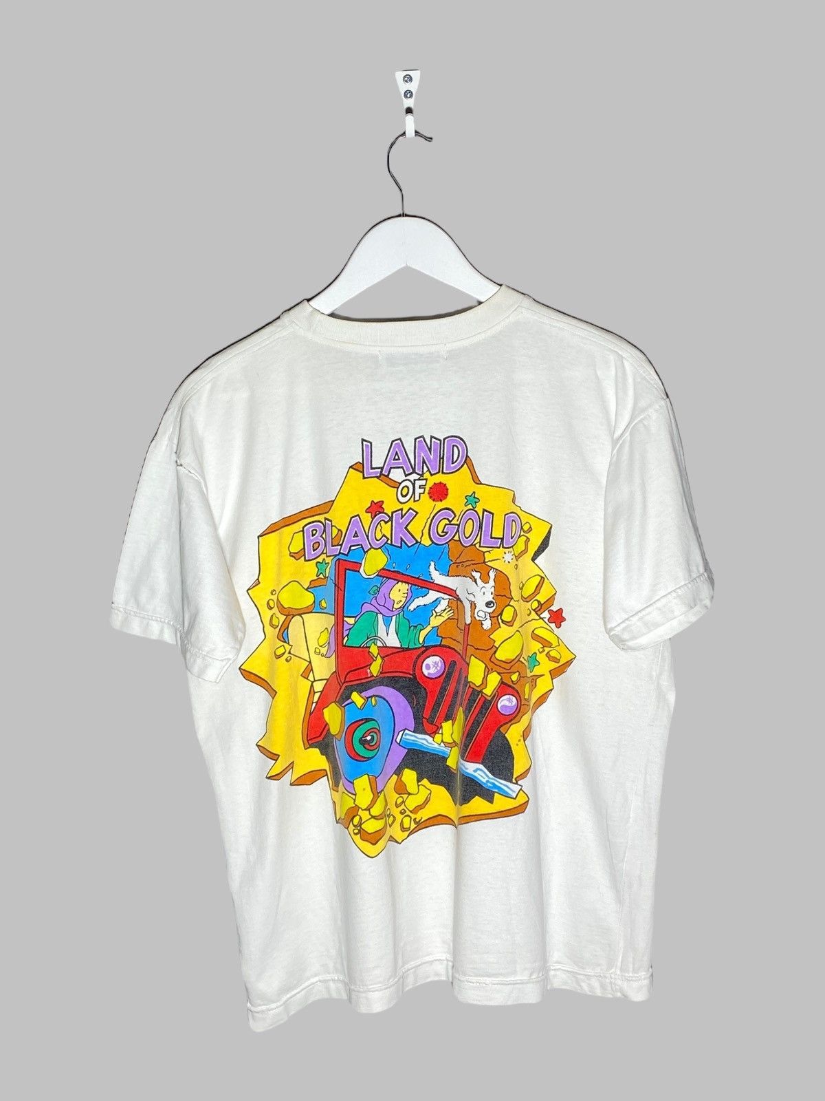 Vintage 🔥 90s TINTIN BLACK GOLD TEE JEEP EXPLOSION RARE GRAPHIC Size US L / EU 52-54 / 3 - 1 Thumbnail