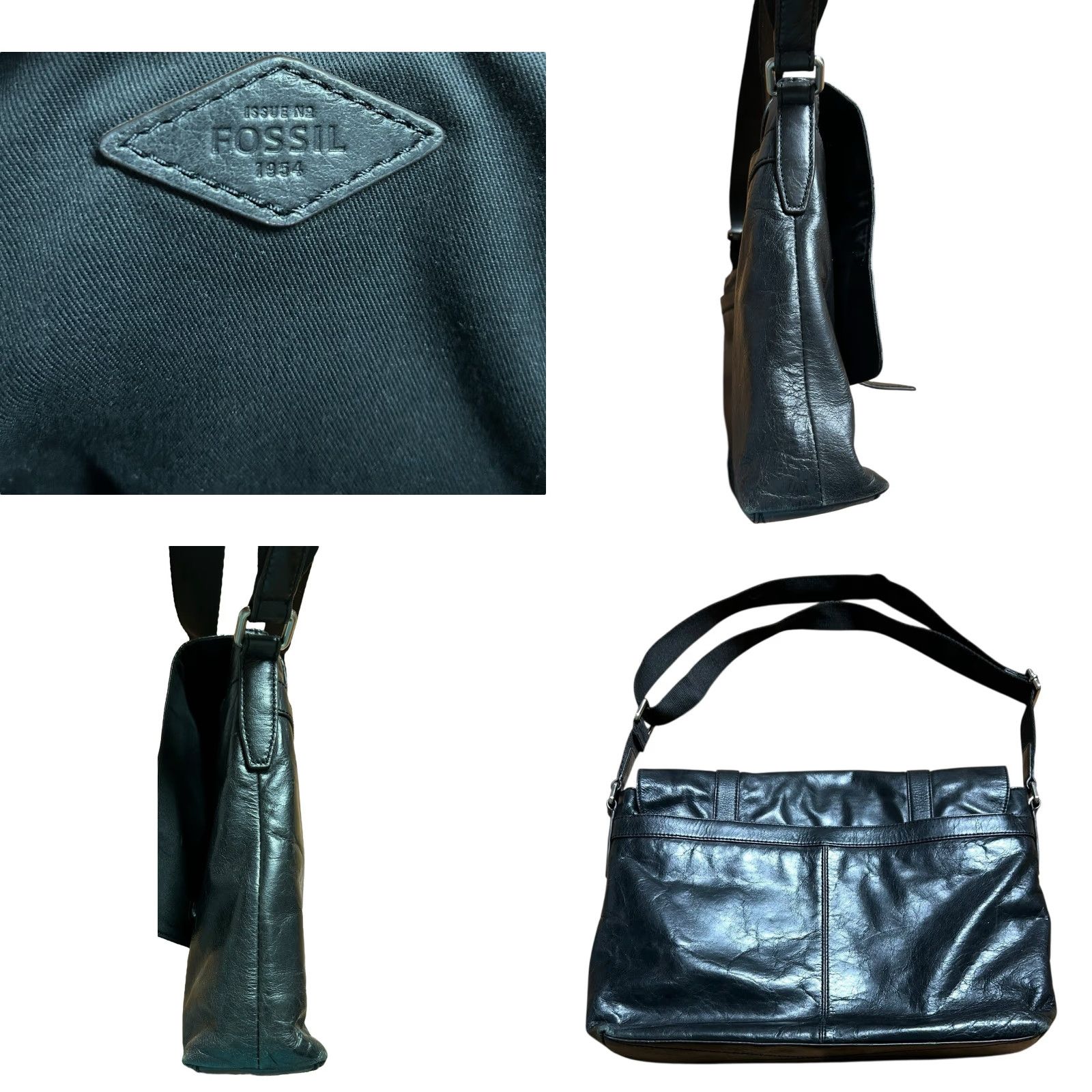 Fossil FOSSIL Black Leather Crossbody Messenger Laptop Bag Crossbody School Size ONE SIZE - 10 Thumbnail