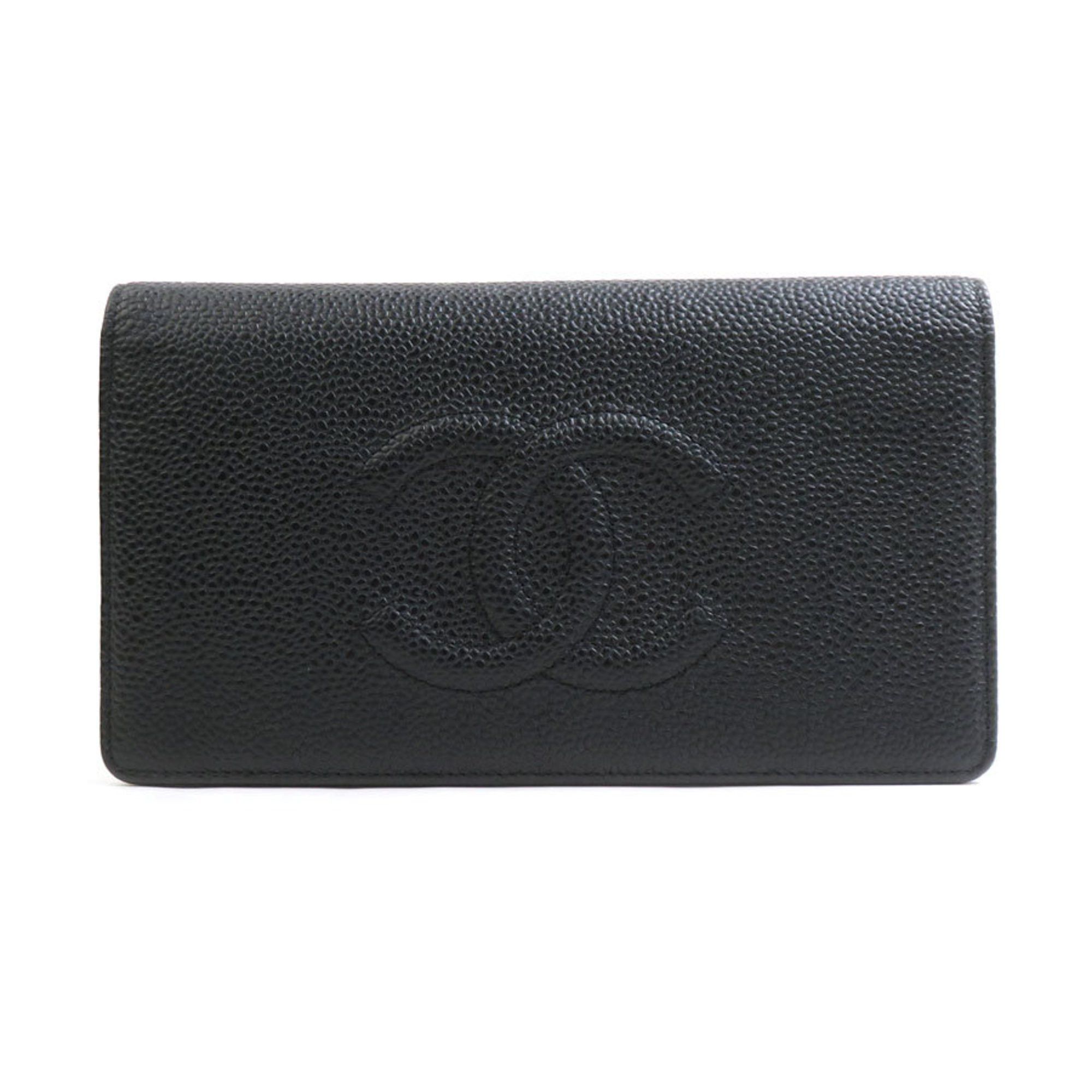 Chanel CHANEL Bi-fold Long Wallet Caviar Skin Leather Black Women's 56182a Size ONE SIZE - 1 Thumbnail