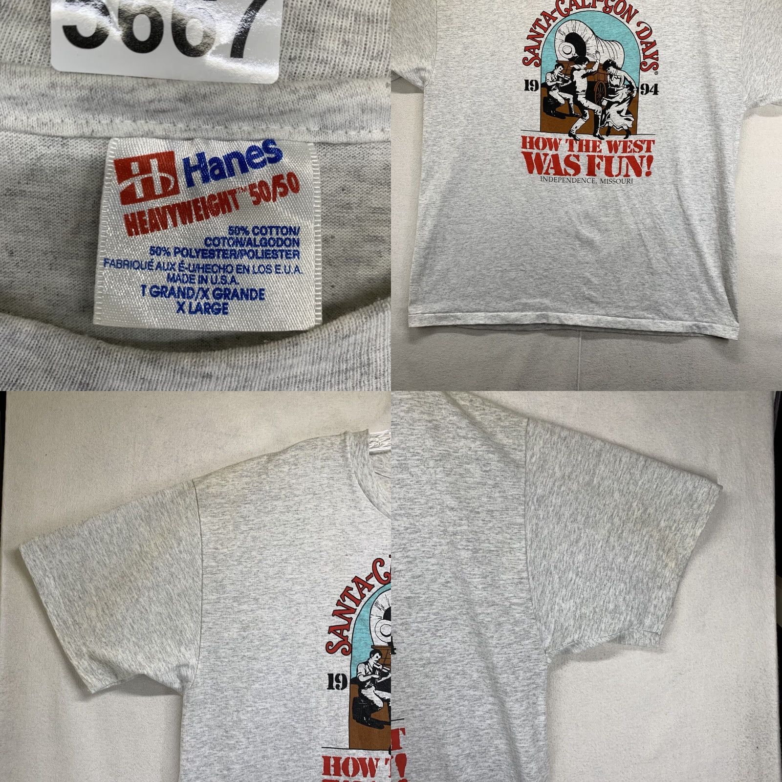Hanes VINTAGE 90s Hanes Graphic T-Shirt Men’s Large Country Dance Horse Wagon Unisex Gray Size US L / EU 52-54 / 3 - 8 Thumbnail