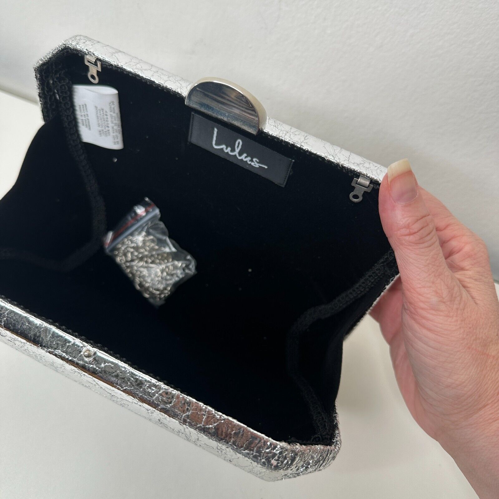 Other Lulu's Silver Metallic Box Snap Clutch Purse & Chain Strap Size ONE SIZE - 8 Thumbnail