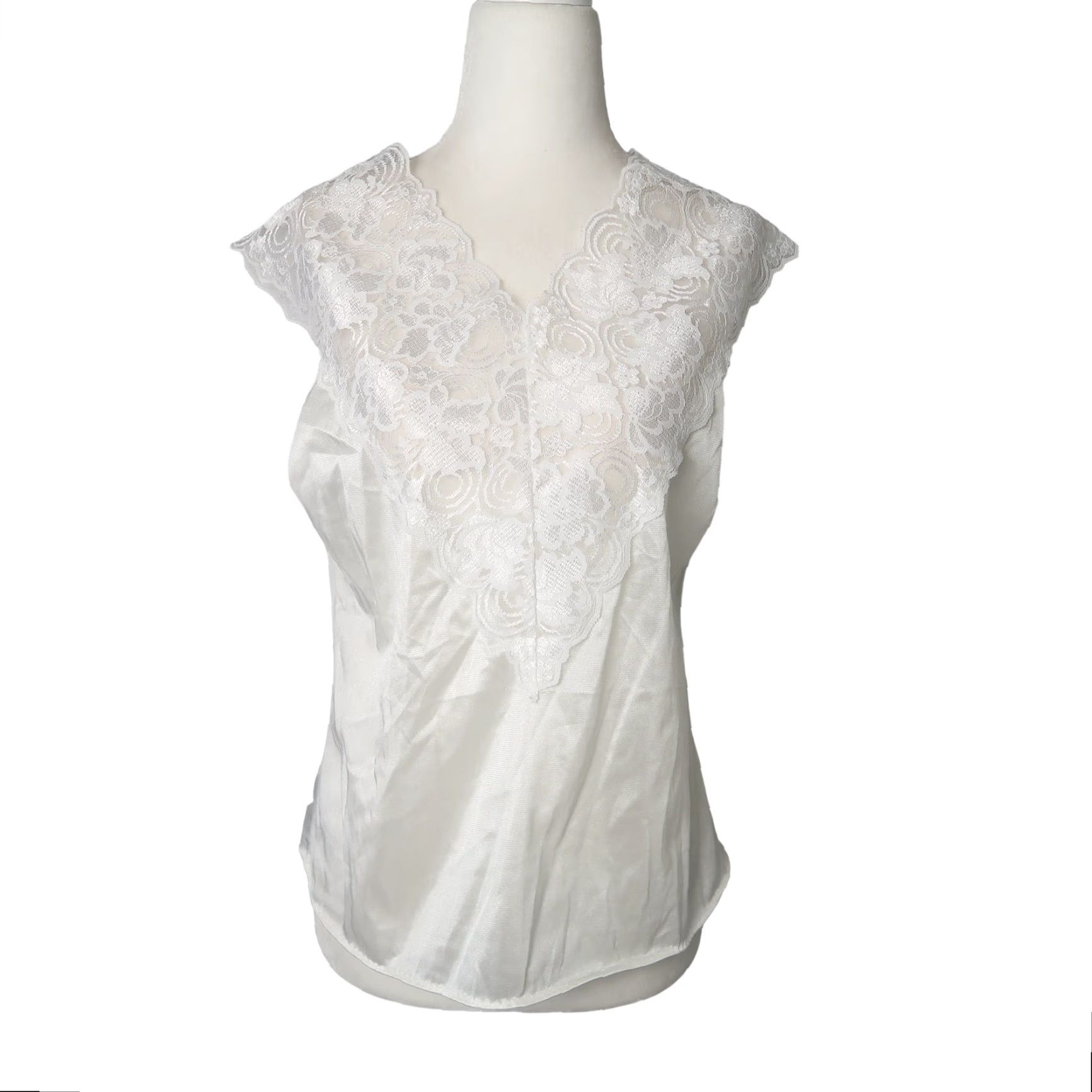 Vintage VINTAGE MMI V-neck White Lace Trim Nylon Lingerie Top M White Lace Trim Nylon Lingerie Top 1980s M Mens? Size M / US 6-8 / IT 42-44 - 2 Thumbnail