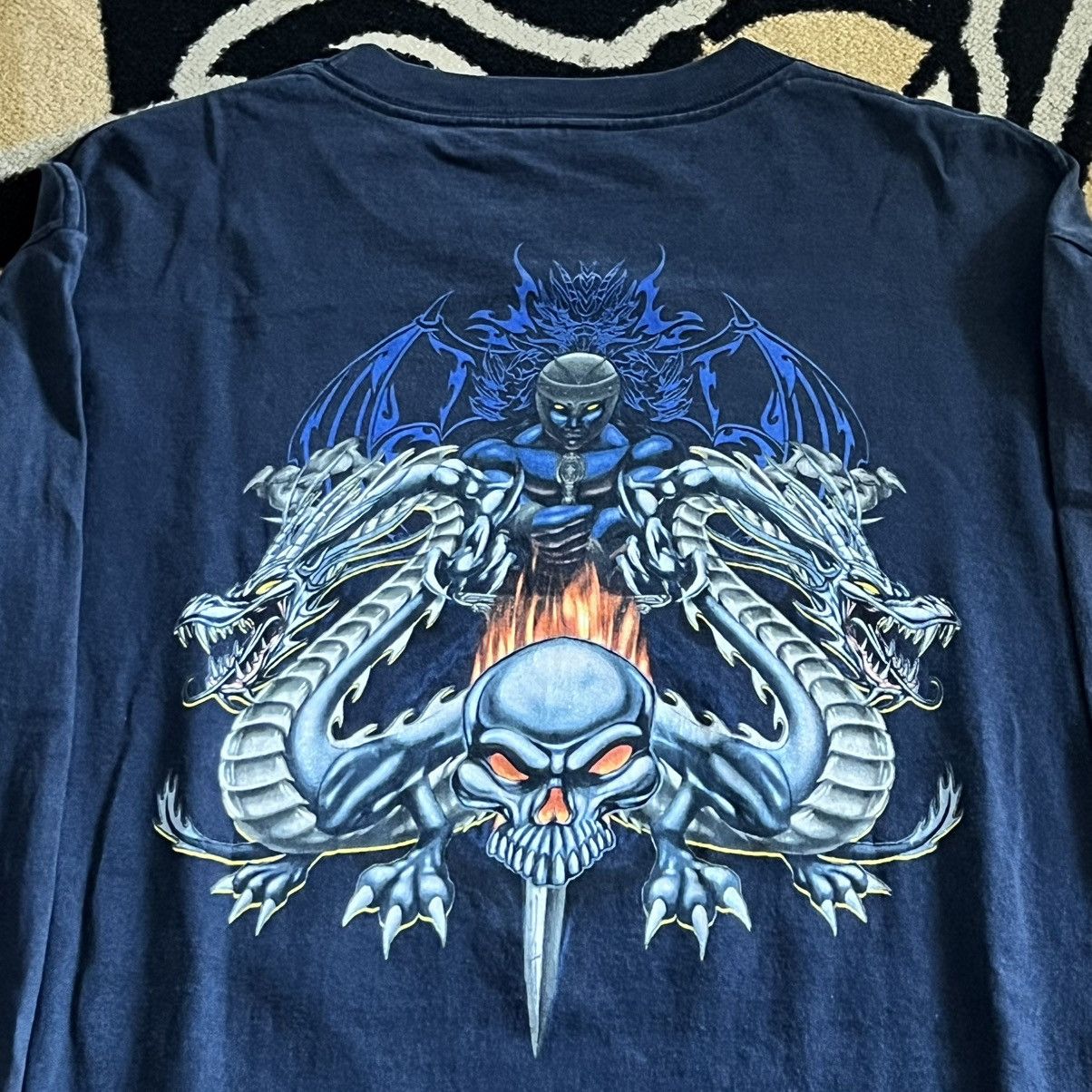 Harley Davidson Long Sleeve 90s Skull Bones Dragon 💙 Size US L / EU 52-54 / 3 - 3 Thumbnail