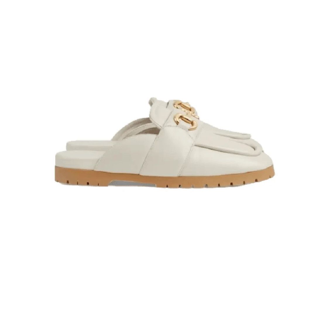 Gucci o1s1wg110425 Women's Mules With Horsebit in Off White Size US 8.5 / IT 38.5 - 1 Thumbnail