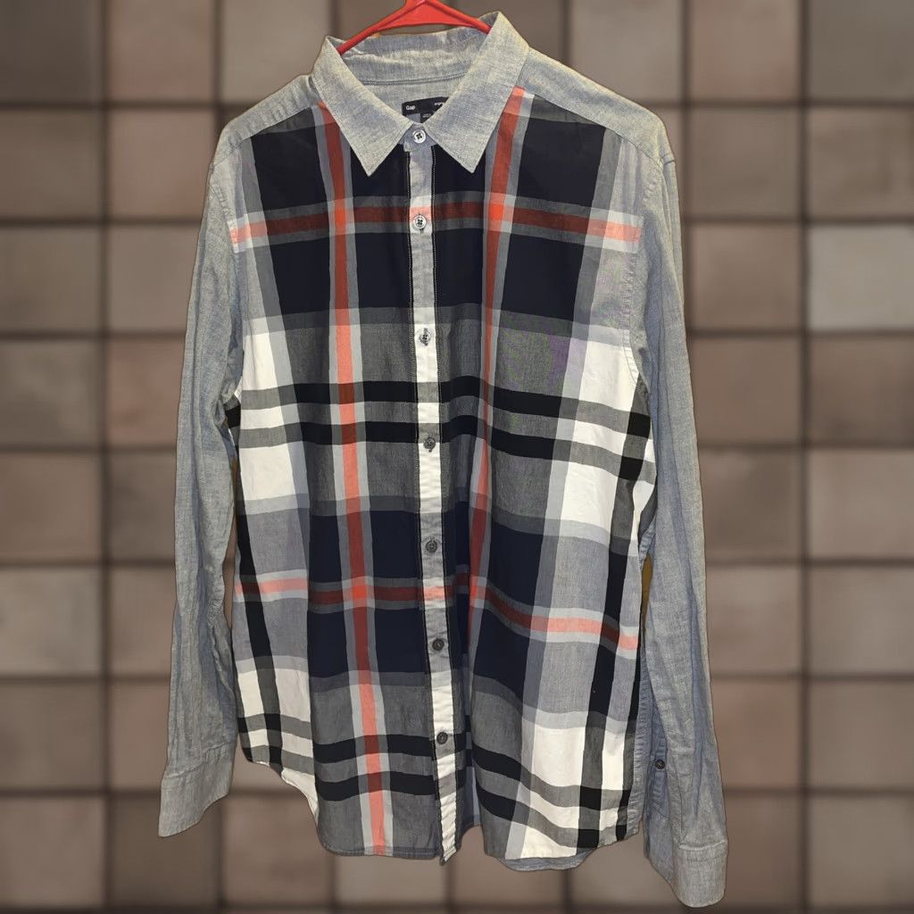 Gap VINTAGE Gap Men’s Long Sleeve Button-Down Shirt Casual Travel Party Plaid Blue Gray 90s Large Size US L / EU 52-54 / 3 - 1 Thumbnail