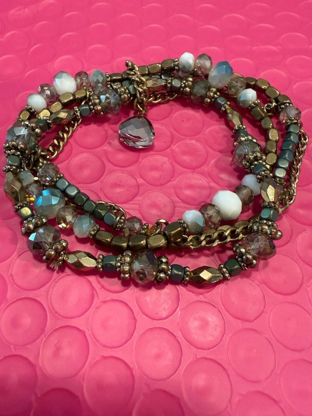 Other Bead & chain multi strand bracelet with rhinestone charm Size ONE SIZE - 1 Thumbnail