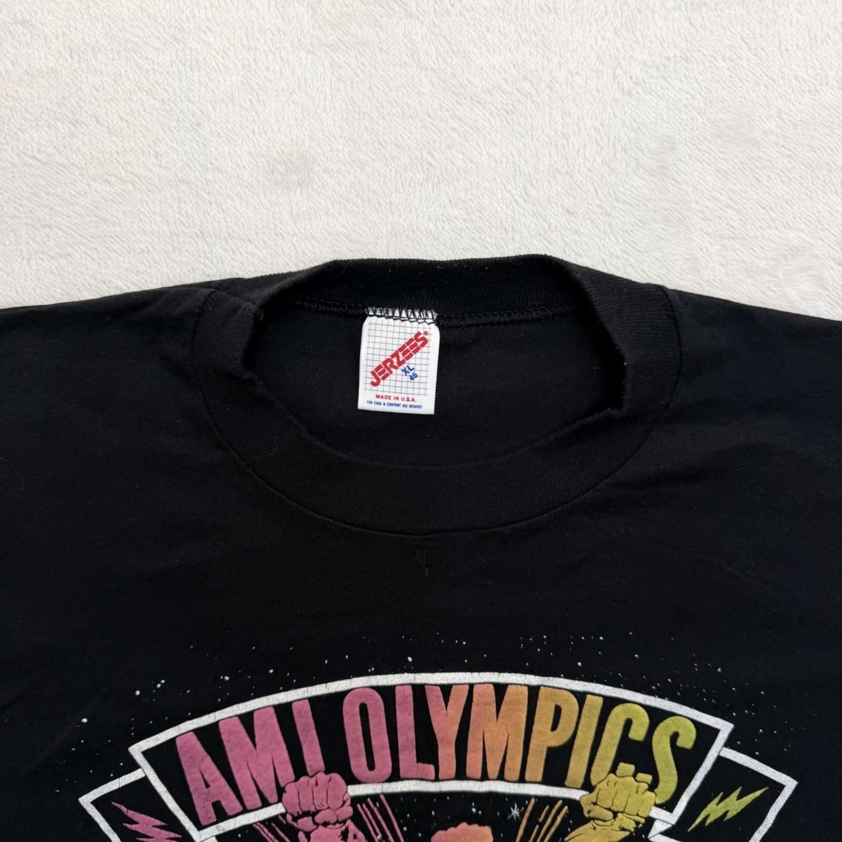 Jerzees VINTAGE AMI Olympics Shirt Mens XL Black Jerzees Who Dares Wins 80s Graphic Tee Size US XL / EU 56 / 4 - 3 Thumbnail