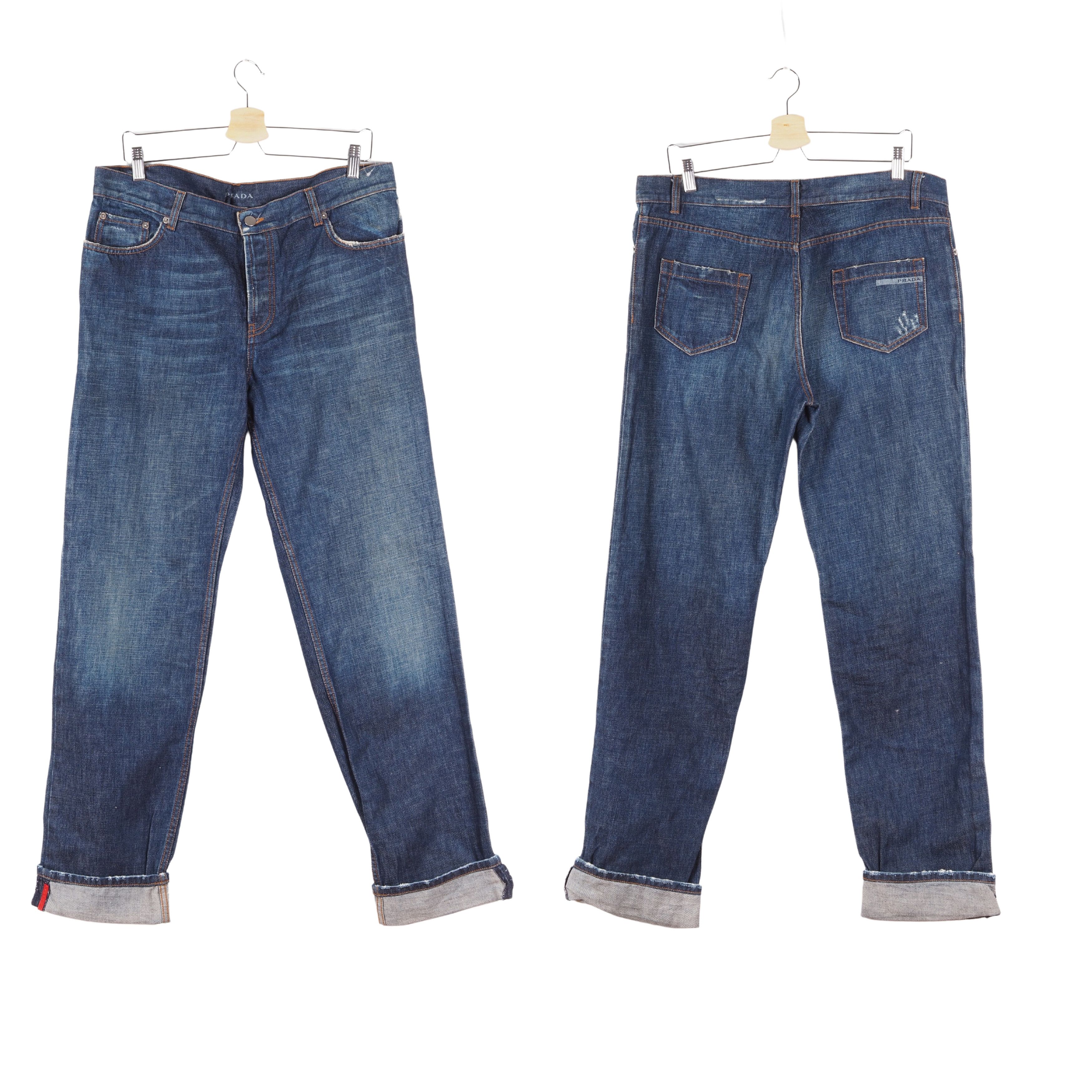 Prada PRADA Blue Loose Fit Distress Red Tab Logo Denim Blue Jeans Size US 30 / EU 46 - 1 Thumbnail