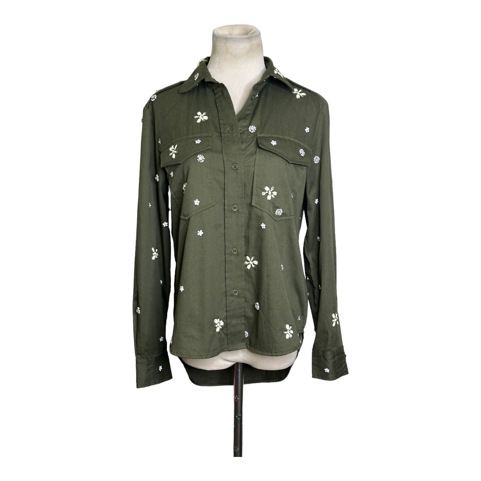 Joie Joie “Hayfa” Military Green Button Front Floral Shirt XS Size XS / US 0-2 / IT 36-38 - 9 Thumbnail