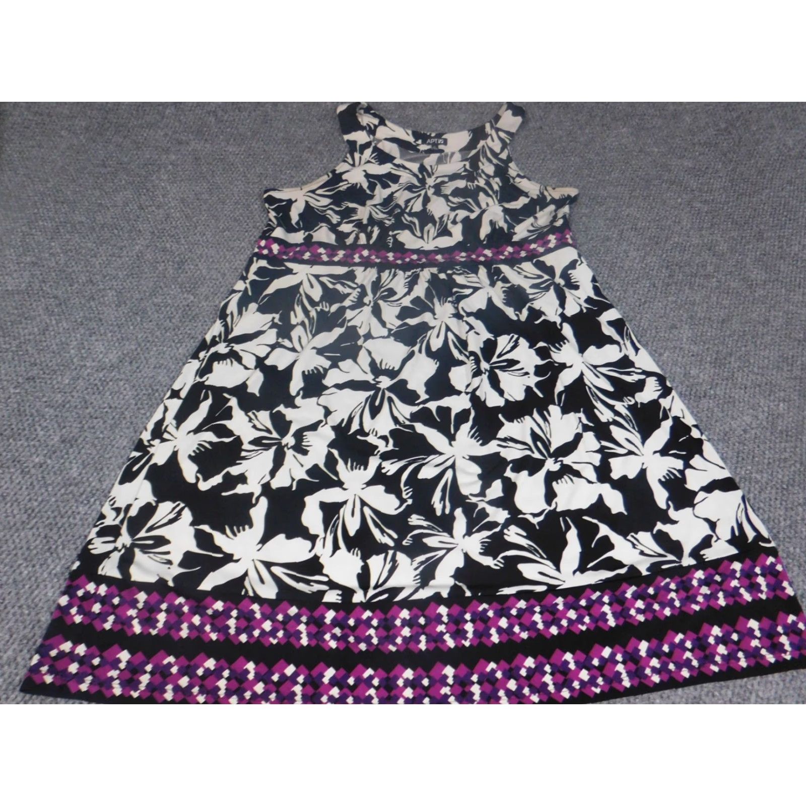 Apt. 9 Apt. 9 Womens Dress A-Line Knee Length Sleeveless XL Black Floral Polyester Rayon Zipper Crew Neck Pattern: Floral Vintage No } Size XL / US 12-14 / IT 48-50 - 2 Thumbnail