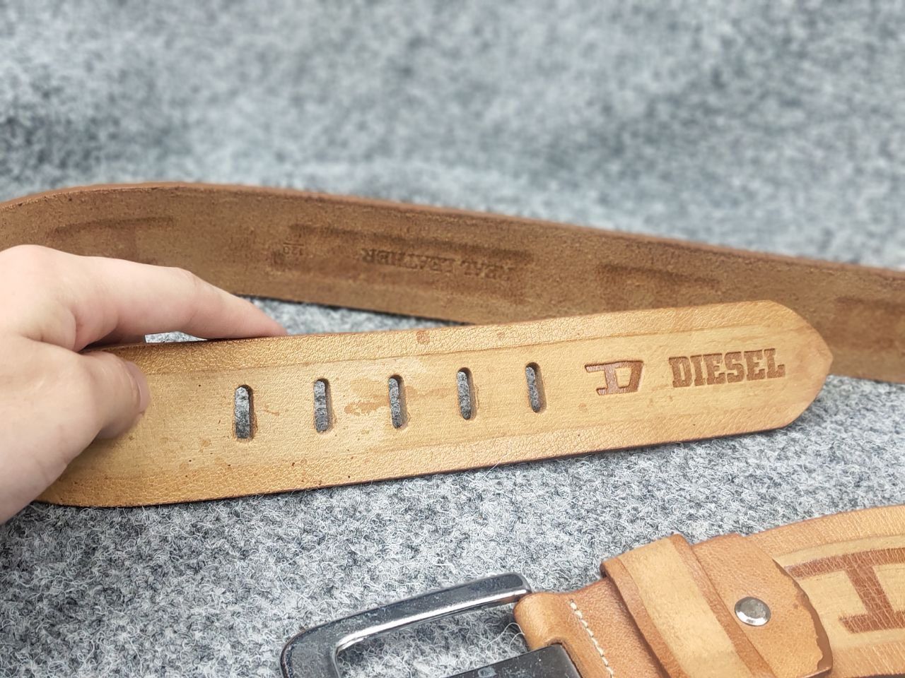 Vintage Vintage Diesel All Logo Y2k Style Brown Leather wide Belt Size ONE SIZE - 9 Thumbnail