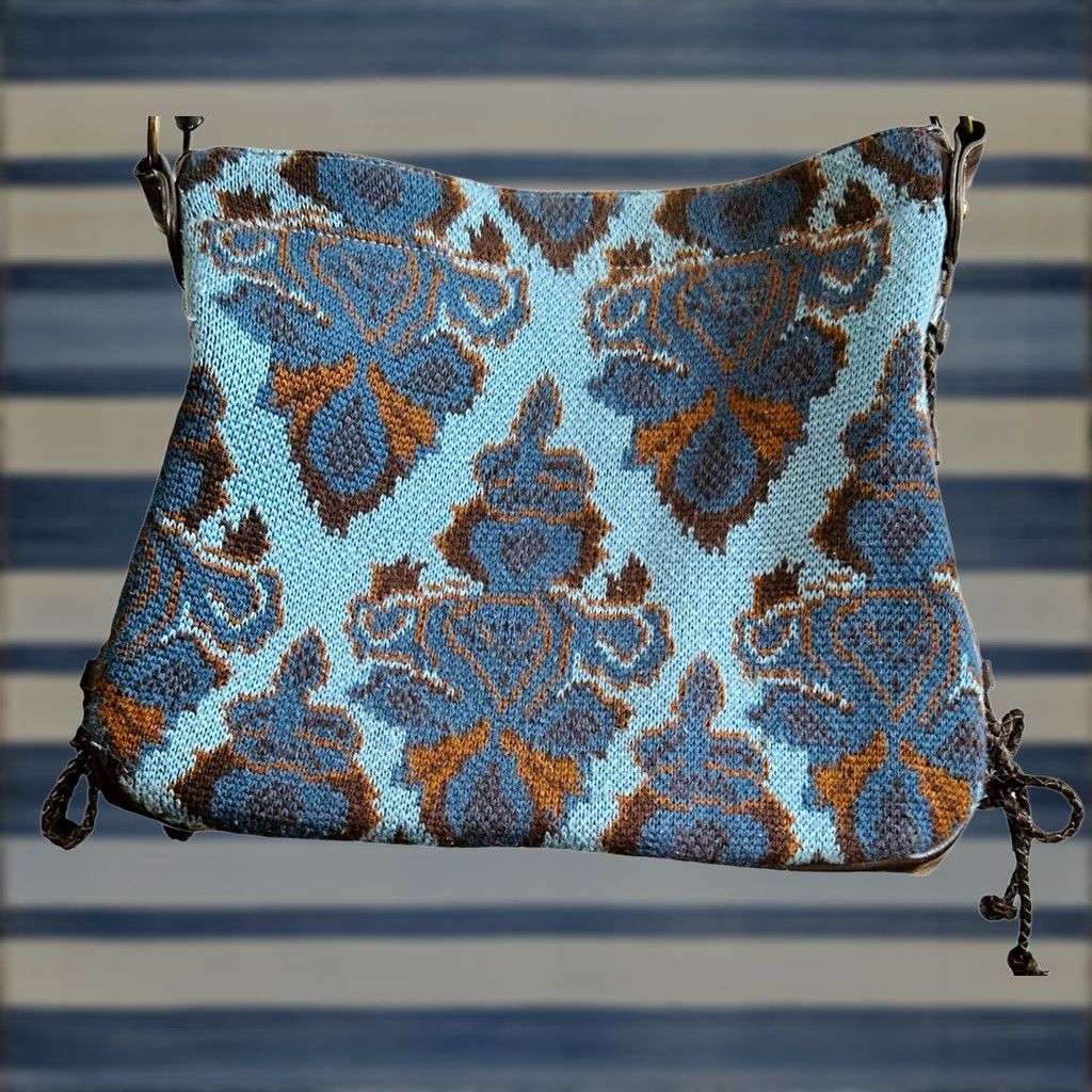 Vintage Stamp 10 Women Fabric &Faux Leather Purse Shoulder Handbag Blue &Brown Bohemian Bag Shoulder Brown &Blue Paisley 11x13in 10in Strap Women’s Handbag Size ONE SIZE - 1 Thumbnail