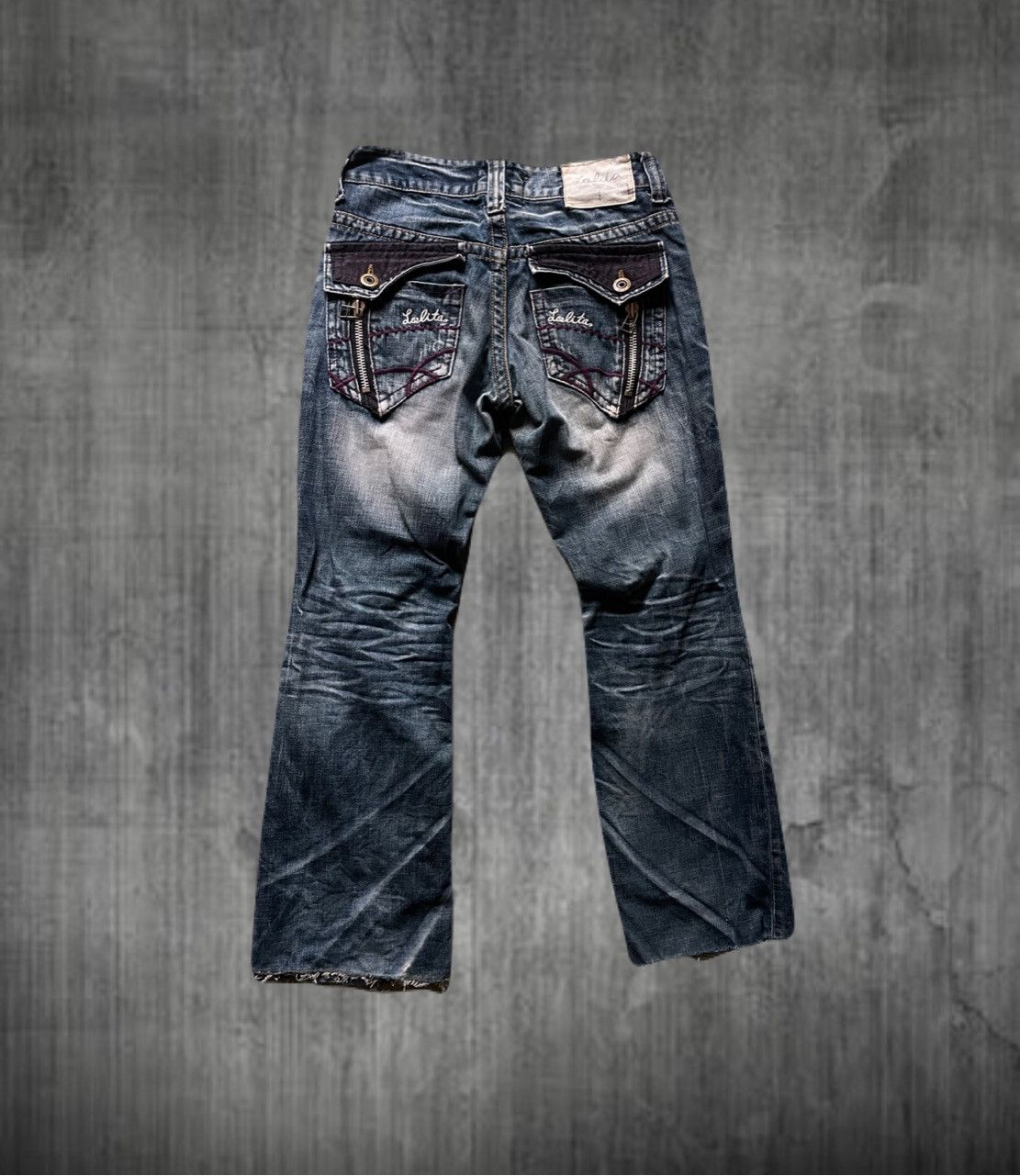 Pre-owned If Six Was Nine 2000s Japanese Archive Bootcut Distressed Zip Jeans In Blue