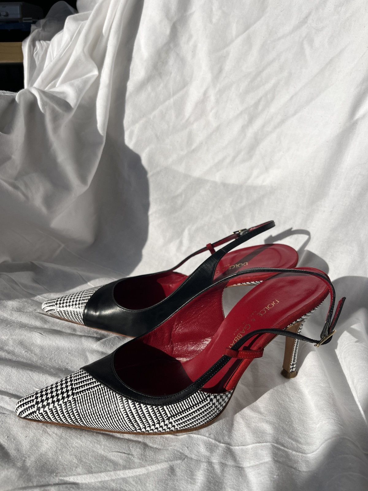 Dolce & Gabbana × Vintage Sling Back Heels Black and Houndstooth Size US 6 / IT 36 - 6 Thumbnail
