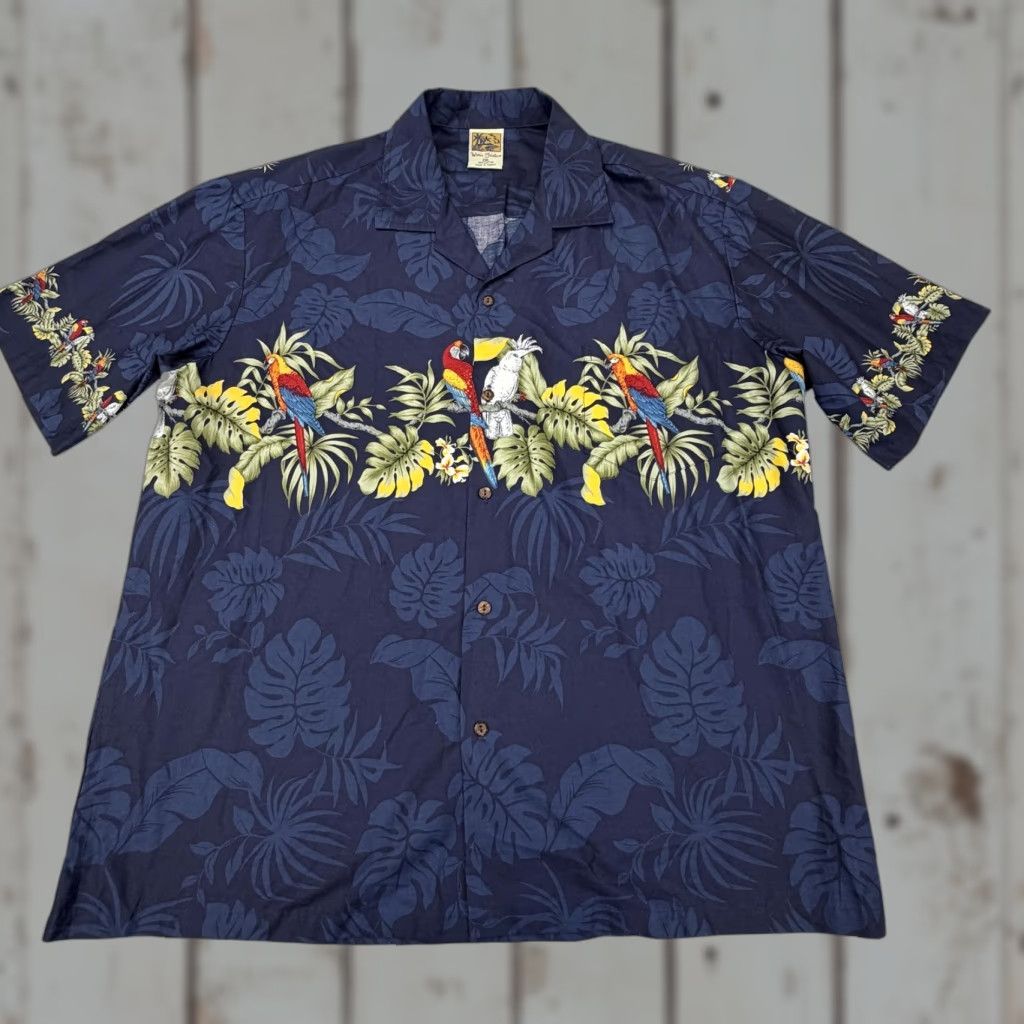 Vintage Winnie Fashion Shirt Mens 2XL Blue Parrot Hawaiian Short Sleeve Button-Up Graphic Print Size US XXL / EU 58 / 5 - 1 Thumbnail