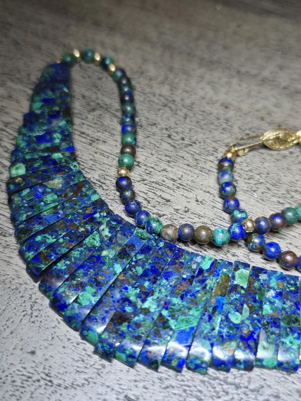 The Unbranded Brand Vibrant Azurmalachite Azurite Slab Necklace Artisan-Cut Size ONE SIZE - 7 Thumbnail