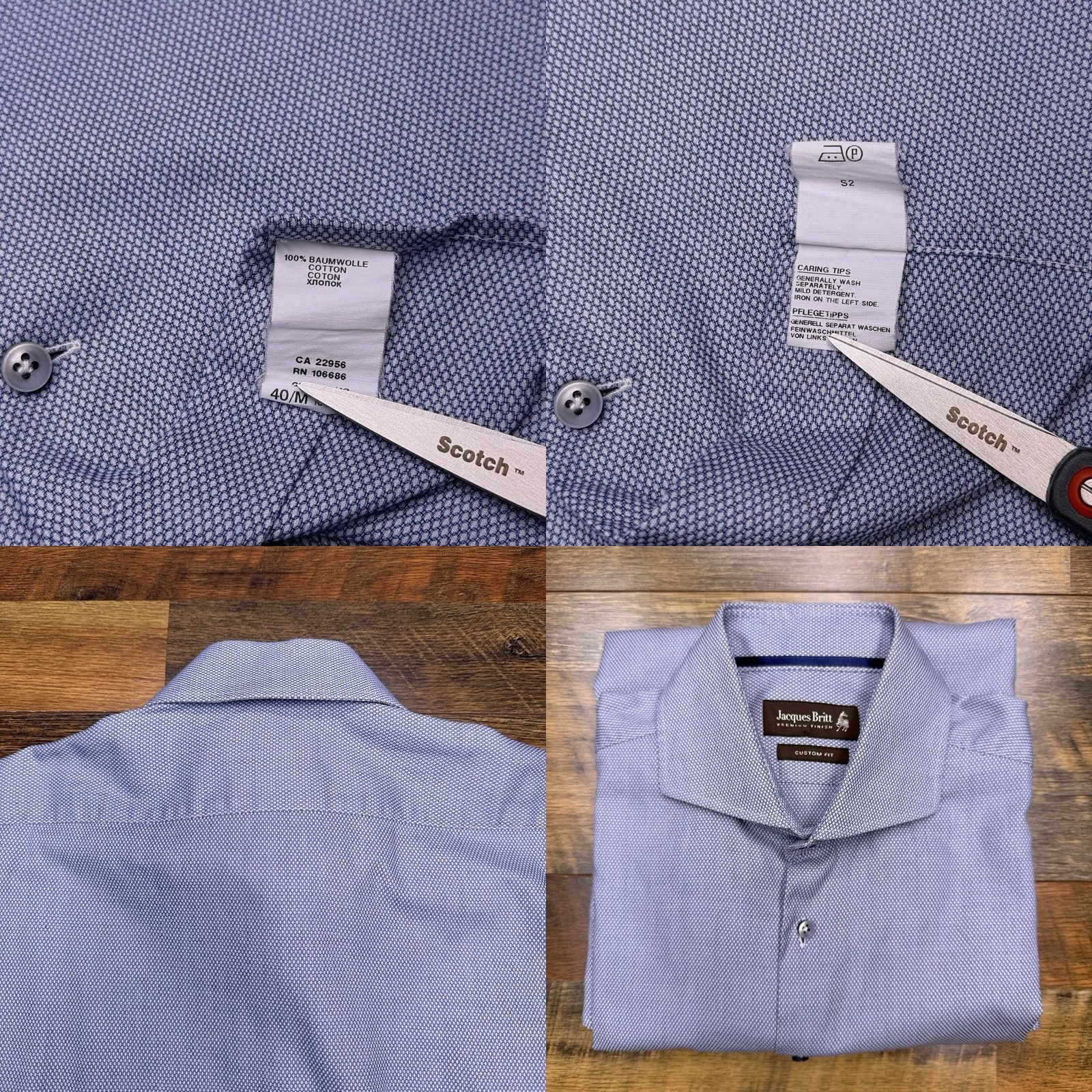 Vintage Jacques Britt Shirt Mens M 15.75 40 Blue Button-Up Geometric Long Sleeve Collared Slim Regular Workwear Formal Designer Shirt Size US M / EU 48-50 / 2 - 8 Thumbnail