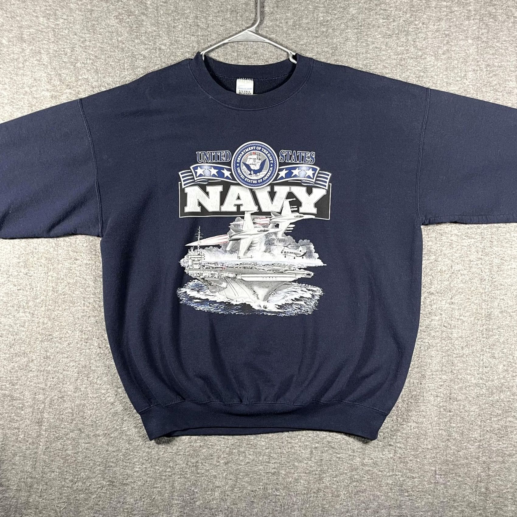 Gildan VINTAGE Gildan US Navy Ship Graphic Sweatshirt Mens 2XL Navy Blue Fleece Ultra Blend Size US XXL / EU 58 / 5 - 2 Thumbnail