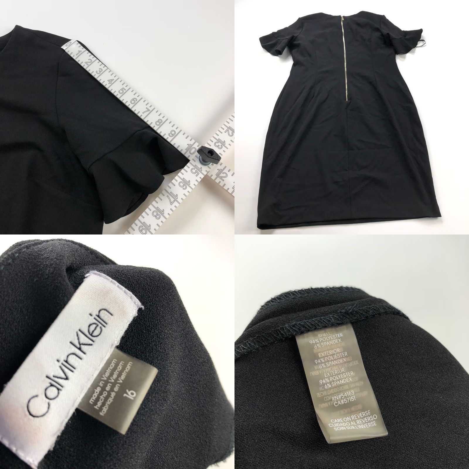 Calvin Klein Calvin Klein Dress 16 Flutter Sleeve Sheath Knee Length Black Polyester Cocktail/Party Casual Dress Women Size XXL / US 16-18 / IT 52-54 - 8 Thumbnail
