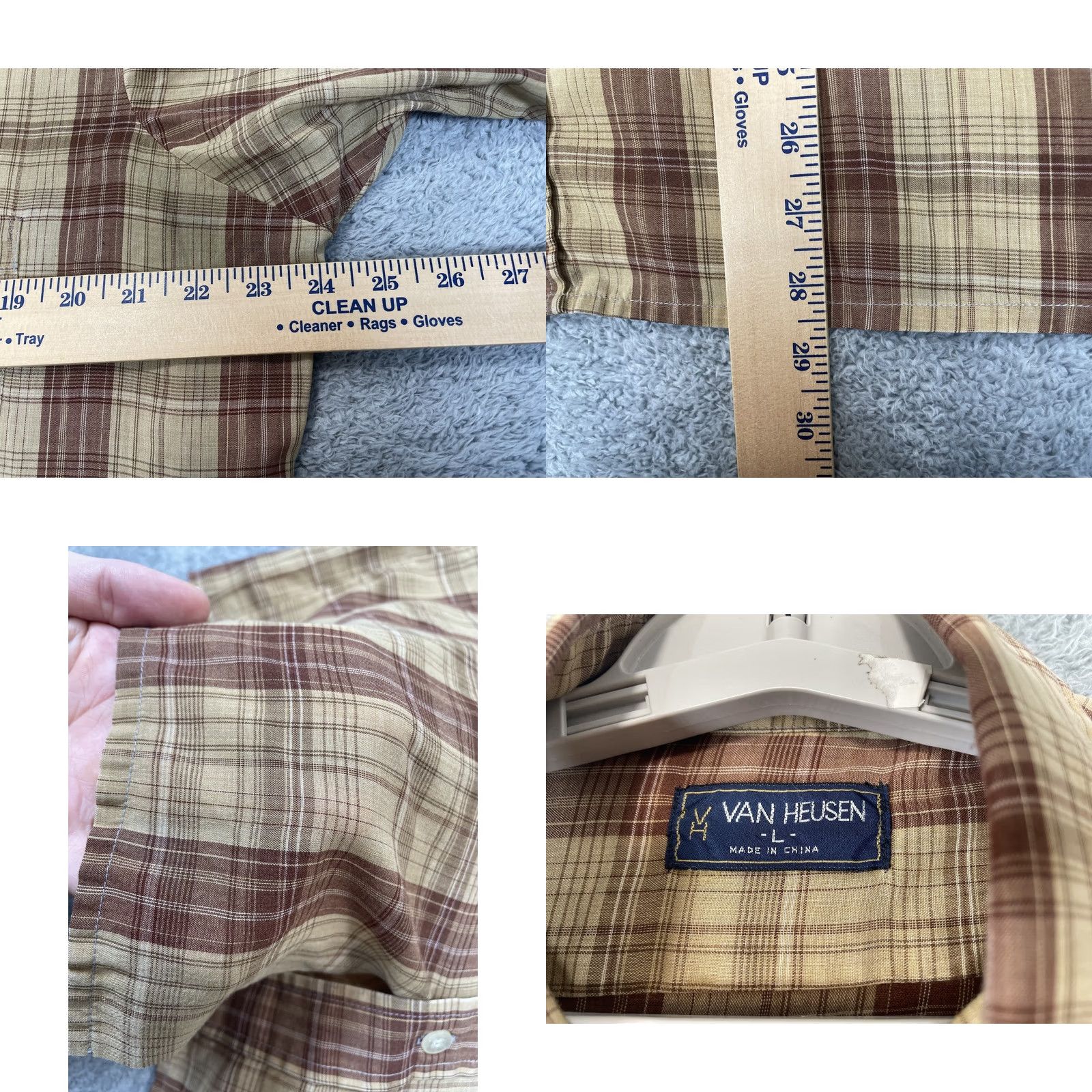 Van Heusen Van Heusen Shirt Mens Large Brown Beige Plaid Button-Down Long Sleeve Casual Size US L / EU 52-54 / 3 - 9 Thumbnail