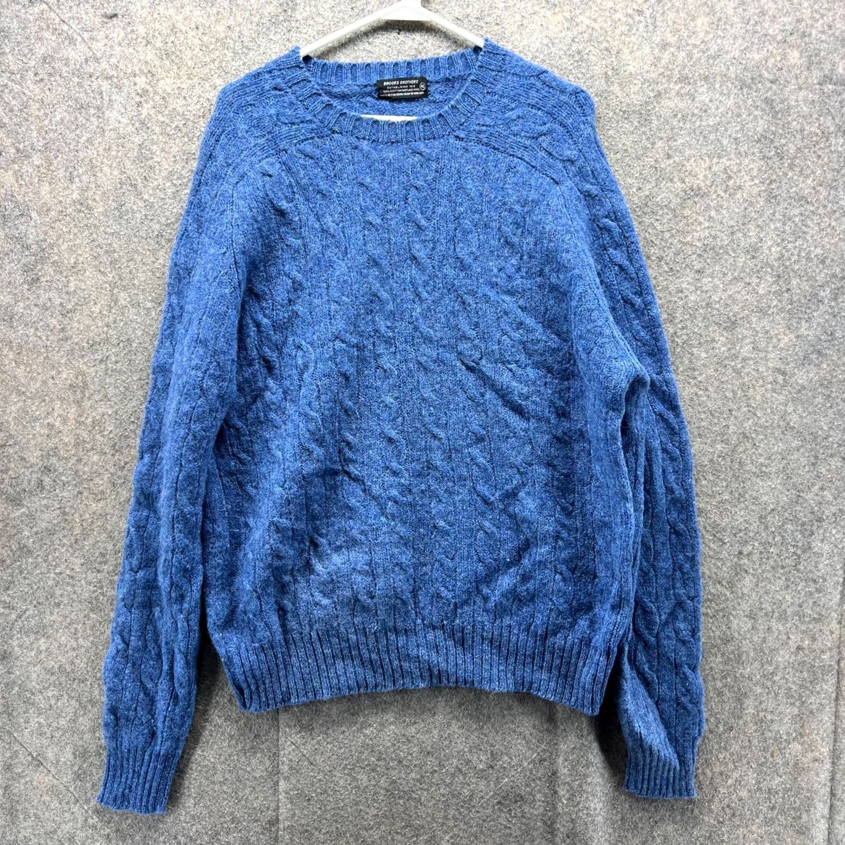 Brooks Brothers VINTAGE Brooks Brothers Sweater Mens 46 Blue Cable Knit Pullover Shetland Wool Crew Neck Long Sleeve Regular Fit Fall Winter Spring Size US XXL / EU 58 / 5 - 2 Thumbnail