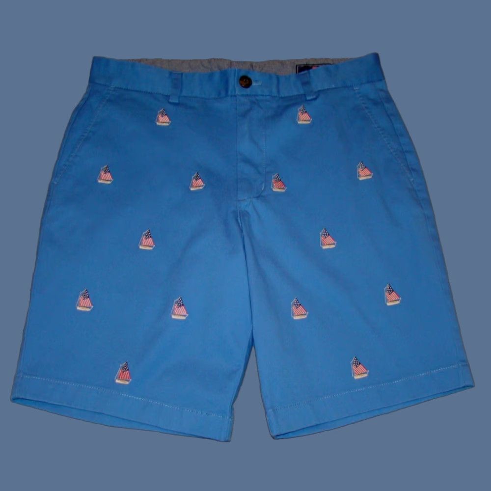 Vineyard Vines VINTAGE? No — but not vintage. Vineyard Vines Mens Size 30 Blue USA Embroidered Flag Sail Boat Breaker Shorts Shirt? Size US 30 / EU 46 - 1 Thumbnail