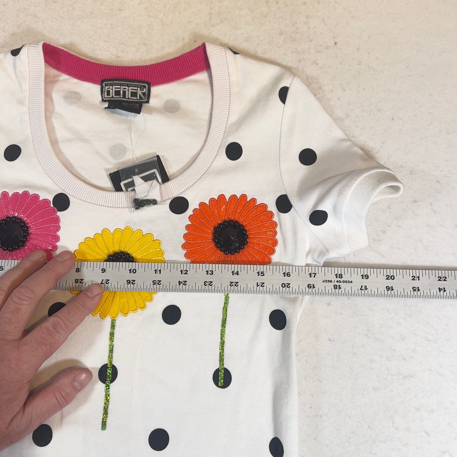 Chicos Berek 2 Floral T-Shirt S Short Sleeve Scoop Neck Embroid Size M / US 6-8 / IT 42-44 - 6 Thumbnail
