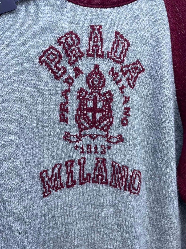 Prada Prada Gray Knit Sweater with Burgundy Sleeves -2505 Size US L / EU 52-54 / 3 - 2 Thumbnail