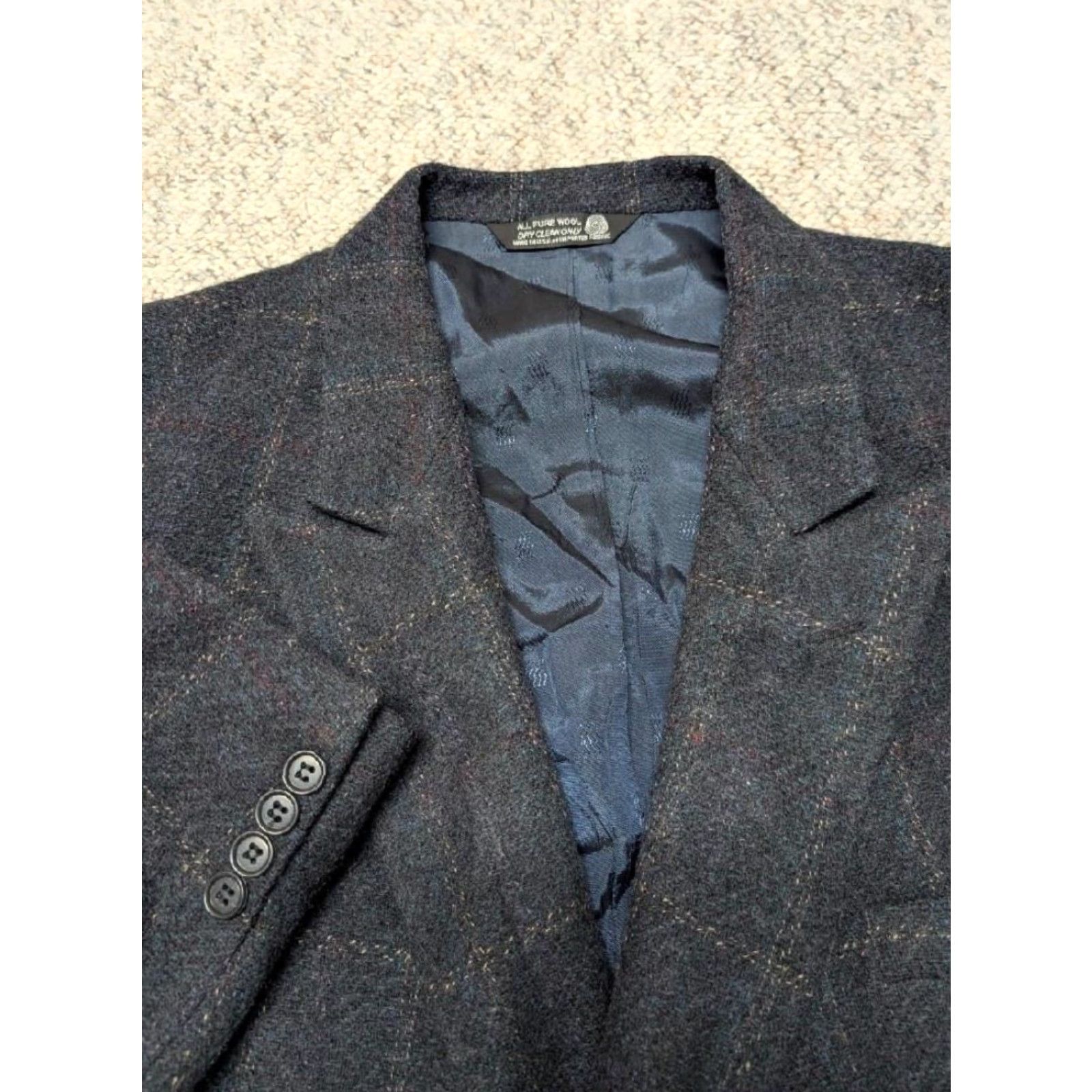 Vintage VINTAGE USA Made TWEED double breasted Blazer WOOL donegal STRIPED plaid BLUE 42R - JA INTERNATIONAL Blazer Mens 42R Wool Tweed Plaid 90s? Size 42R - 4 Thumbnail