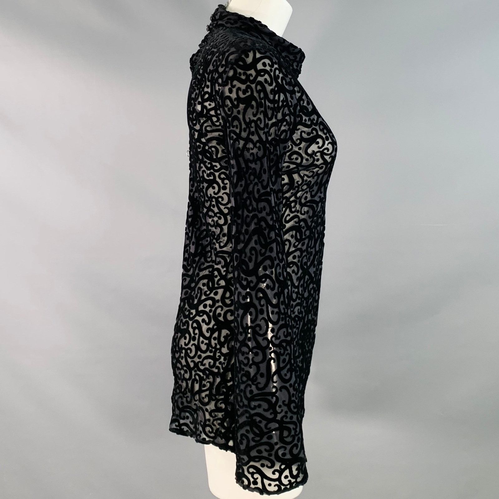 Giorgio Armani Size 8 Black Silk Blend Burnout High Neck Dress Top Size M / US 6-8 / IT 42-44 - 3 Thumbnail