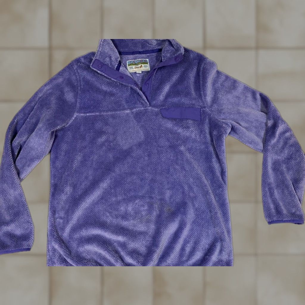 Vintage Jachs Sweater Womens Medium Purple Fleece Pullover Snap Puff Sleeve Bow Button Knit Chunky-Knit Long Sleeve Winter Regular Fit Solid Size M / US 6-8 / IT 42-44 - 1 Thumbnail