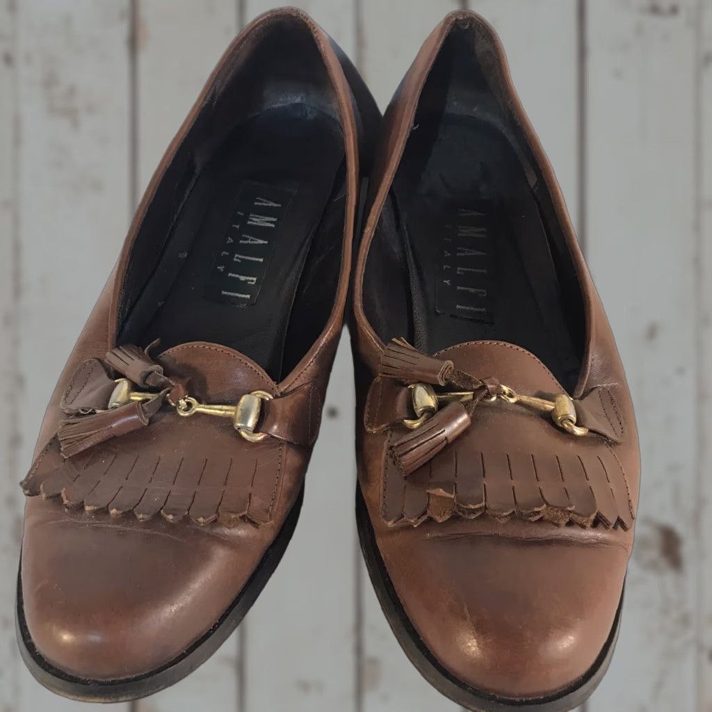 Vintage Almafi Italy Brown Leather Loafers with Tassels Womens Size 7.5B Size US 8 / IT 38 - 1 Thumbnail