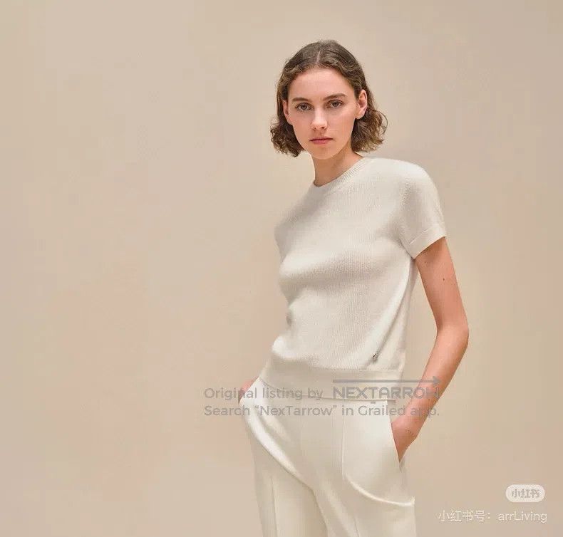 Hermes Hermes Oatmeal Classic Short-Sleeve 100% Cashmere Knit Swe Size XS / US 0-2 / IT 36-38 - 9 Thumbnail