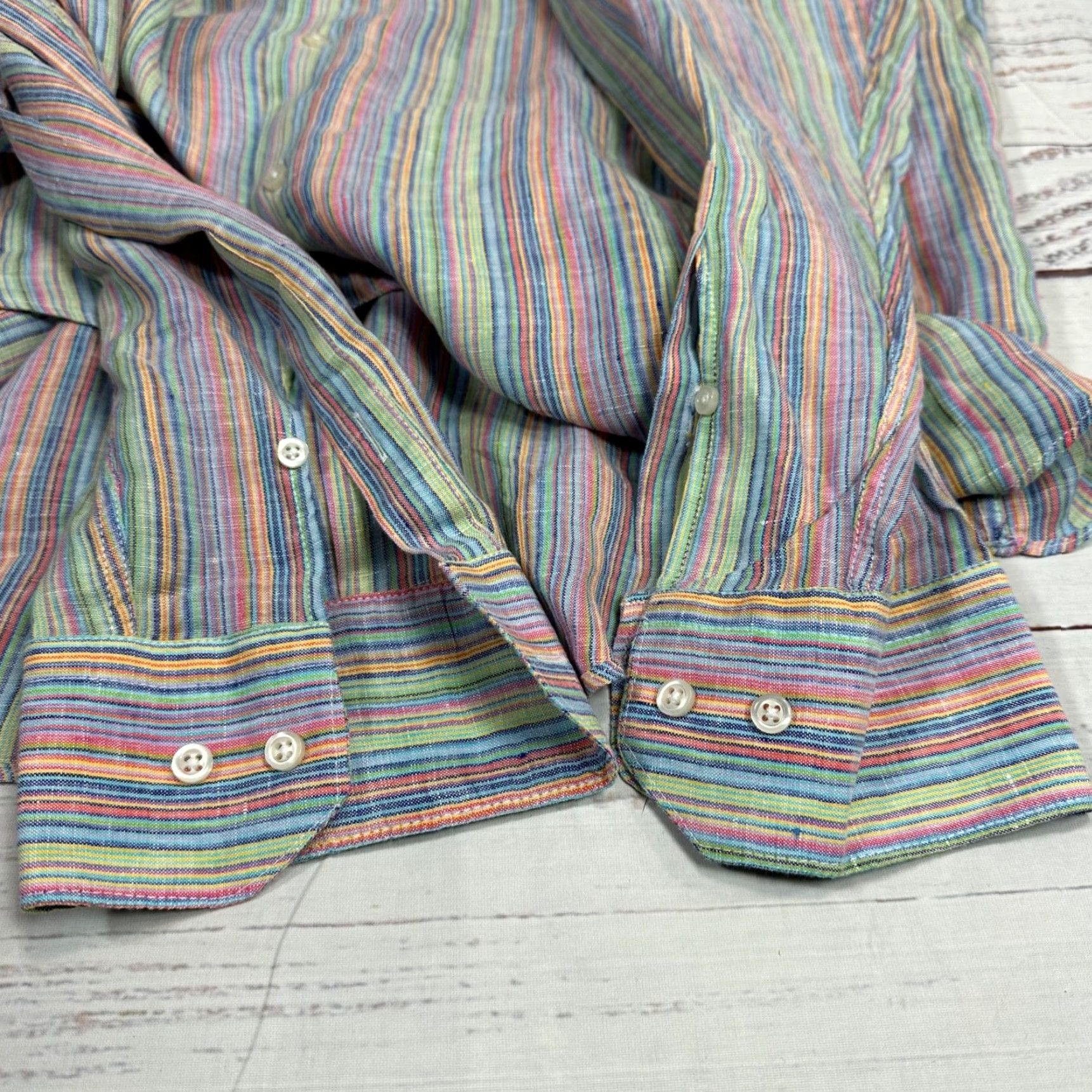 Vintage Ismeralda Shirt 2XL Blue Pink Stripe Linen Long Sleeve Button-Up Mens Size US XXL / EU 58 / 5 - 5 Thumbnail