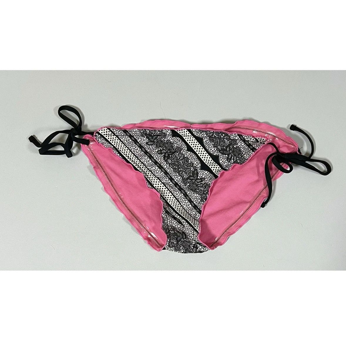 Japanese Brand × Vintage Lace Polka Dot Striped Bikini Bottoms Bathing Suit Size S 🖤🤍 Size 27" / US 4 / IT 40 - 2 Thumbnail