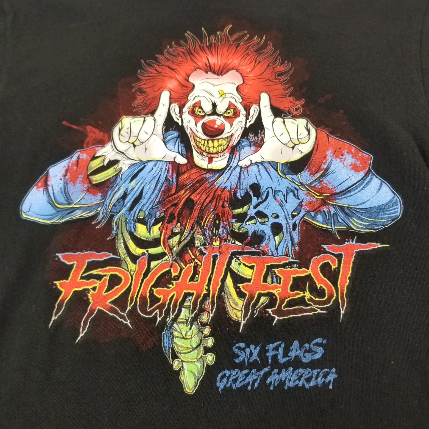 Vintage Six Flags T-Shirt Medium Black Glow in Dark Fright Fest Killer Clown Halloween Mens Size US M / EU 48-50 / 2 - 2 Thumbnail