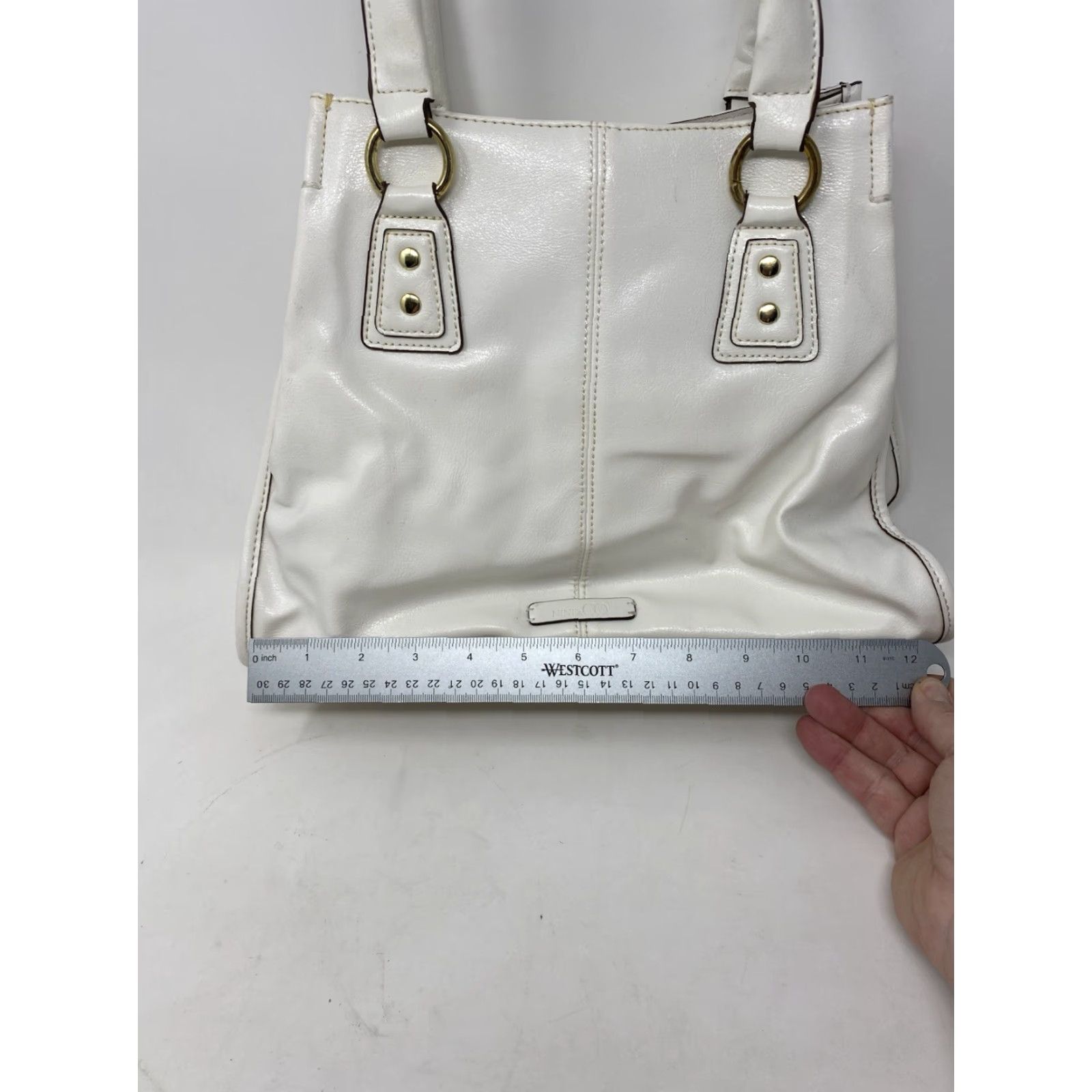 Vintage VINTAGE Nine & Co Faux Leather Handbag White Shoulder Bag 3 Compartments Classic 90s Womens Size ONE SIZE - 5 Thumbnail