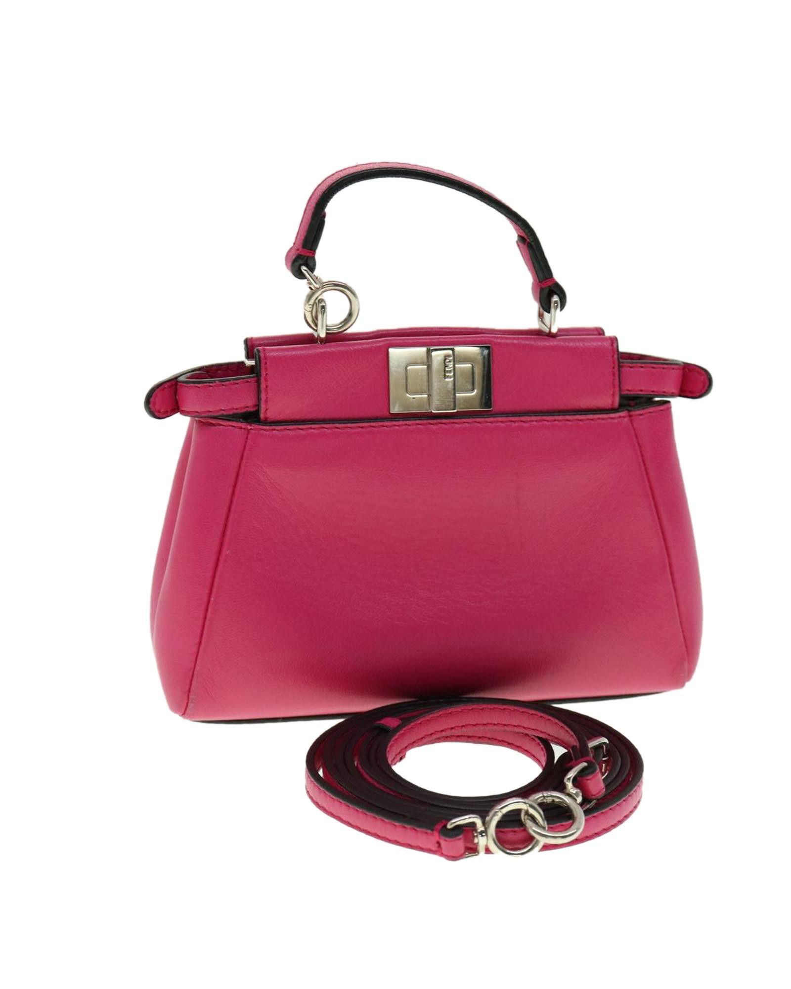 image of Authentic Fendi Micro Peek A Boo Leather Hand Bag - Pink, Women's