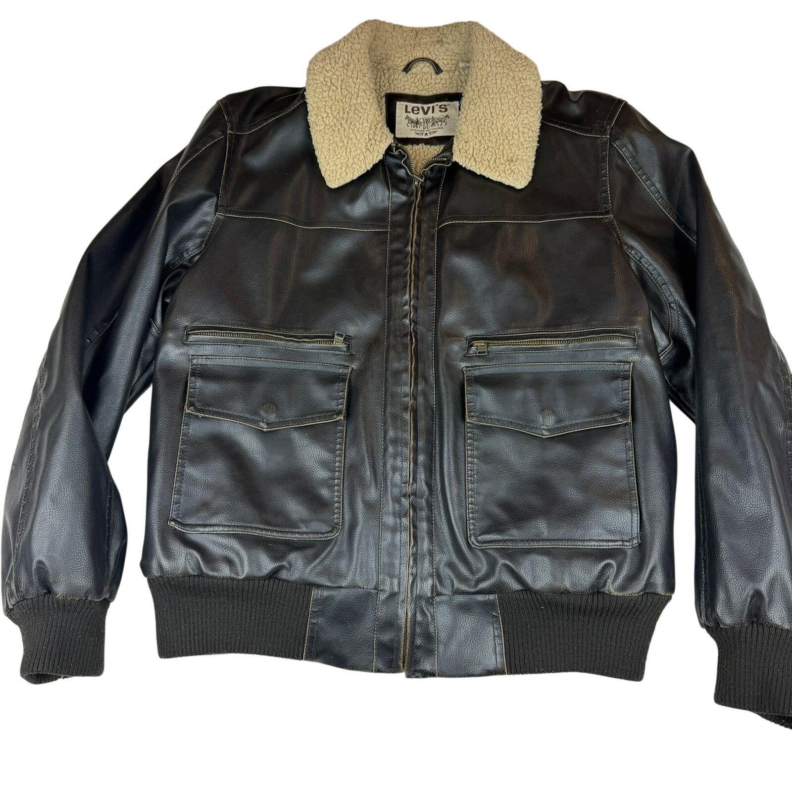 Levi's Levi's Faux Leather Bomber Jacket Brown Sherpa XL Size US XL / EU 56 / 4 - 1 Thumbnail